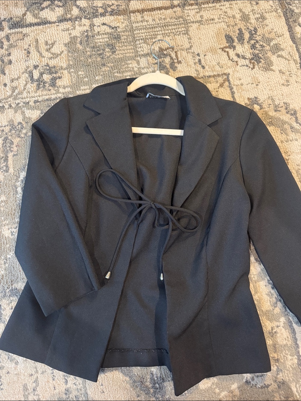 Tie-Front Black Blazer Jacket for Women
